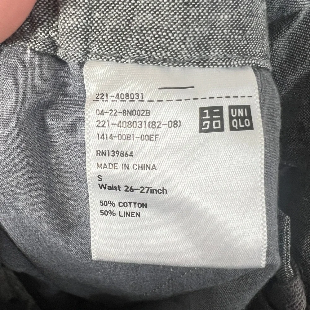 Uniqlo Linen Blend Pants Mens Small Grey Straight Leg Casual Summer